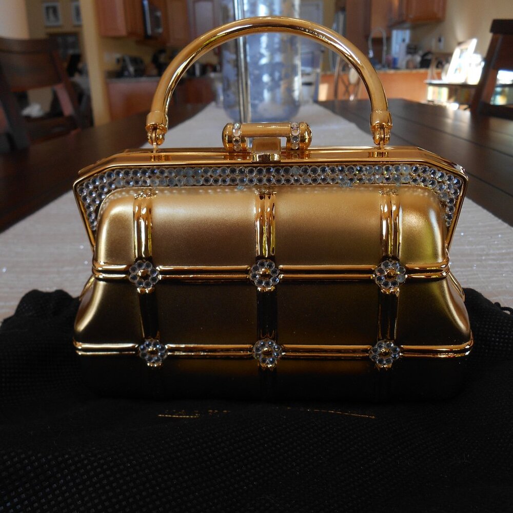 Valerie Stevens Gold metal embellished evening bag/ removable strap